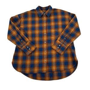 Madewell Womens XS Blue Orange Plaid Flannel Button Down Shirt High Low Soft